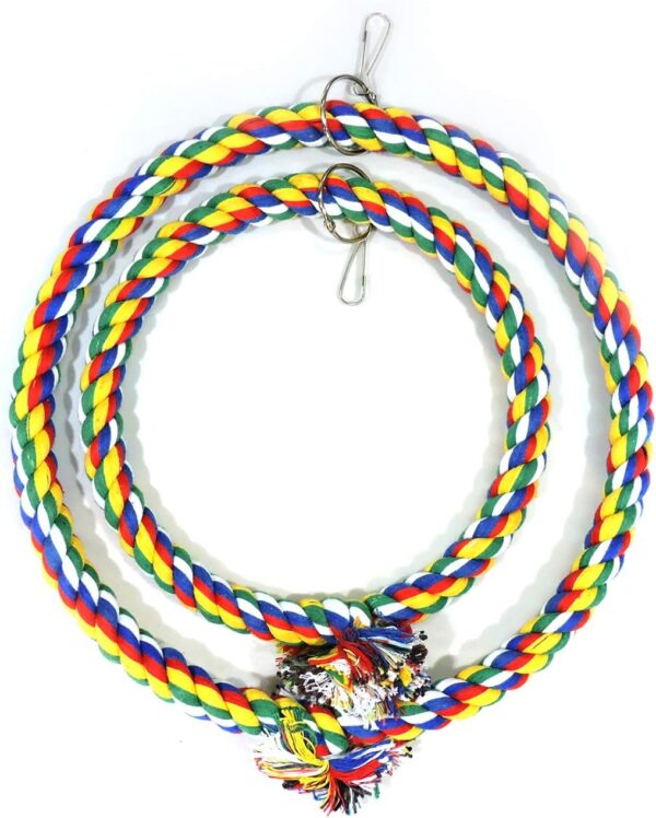 Andiker Bird Swing, Cage Hanging Toys Cotton Rope Swing Bite Resistance Perches Toy Parrot Toy Boredom Breaker for Budgie, Cockatiels, Conures, Finches, Small Parakeets (L 25cm) - Image 3