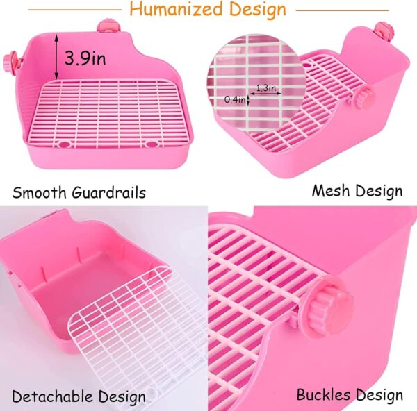 PINVNBY Rabbit Litter Box for Cage Bunny Corner Litter Bedding Box Small Animal Litter Pan Hanging Pet Bowls Cage Potty Trainer Pet Toilet for Rabbit Bunny Guinea Pigs Small Animals(Pink) - Image 4