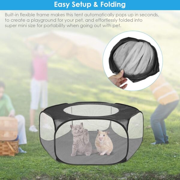 Small Animals Playpen Tent Cage, Pet Tent Pop Up Pet Playpen with Top Cover, Portable Dog Cat Play Pen for Guinea Pig, Puppy, Kitten, Rabbits, Hamster, Chinchilla, Hedgehogs (Black) - Image 5