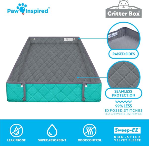 Paw Inspired Critter Box Washable Cage Liner, Reversible Fleece Bedding with Raised Sides for Ferrets, Guinea Pigs, Rats, Chinchillas & Other Small Animals (Critter Nation/Ferret Nation, Gray/Green) - Image 6