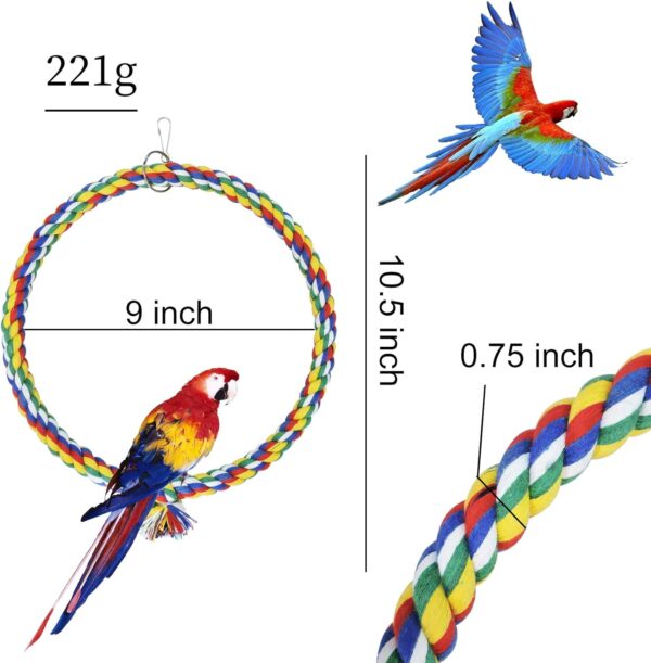 Andiker Bird Swing, Cage Hanging Toys Cotton Rope Swing Bite Resistance Perches Toy Parrot Toy Boredom Breaker for Budgie, Cockatiels, Conures, Finches, Small Parakeets (L 25cm) - Image 2