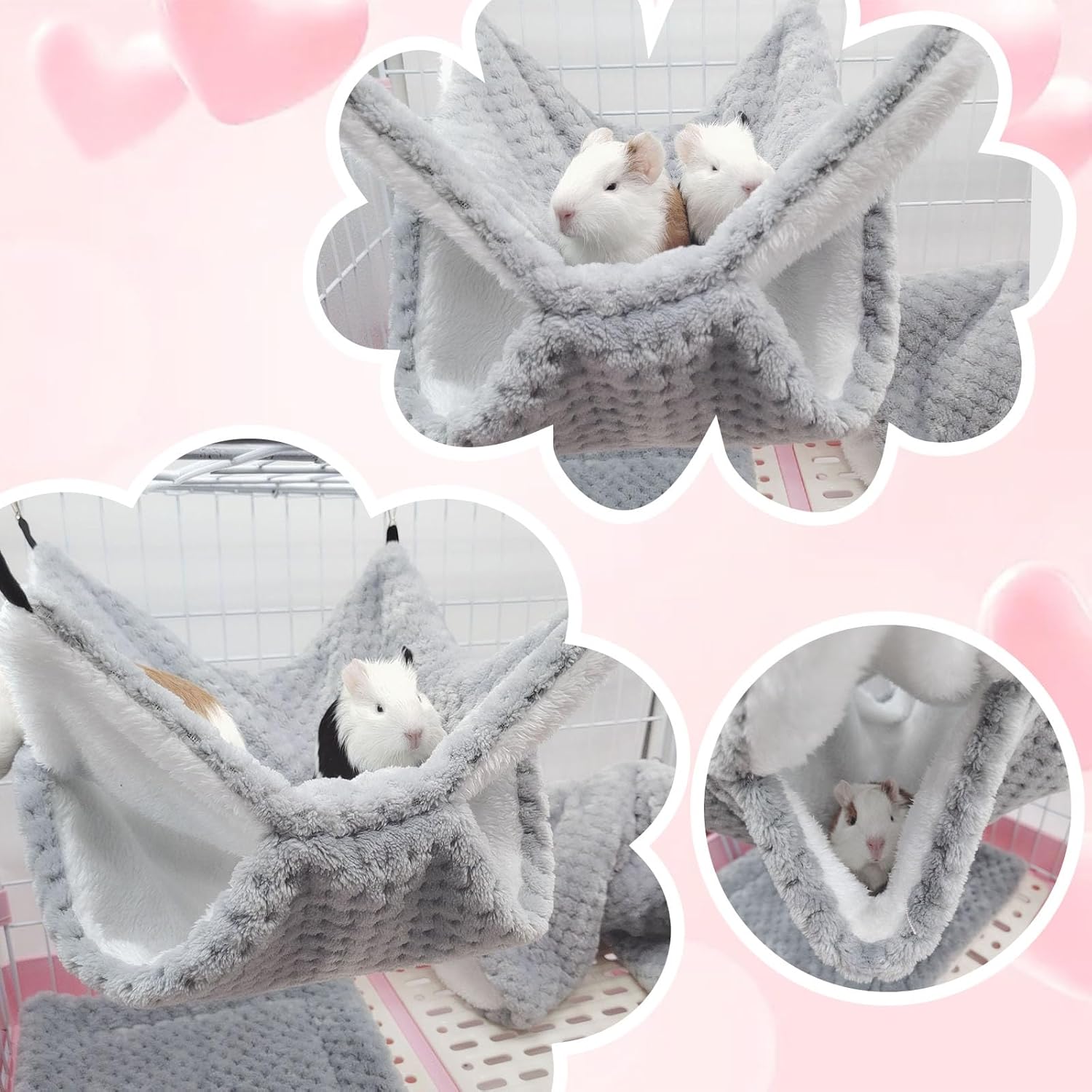 Yanmucy Rat Hammock Double-Layer Fleece Guinea Pig Hammock House Warm Soft Rat Hammocks for Cage Accessories Ferrets Hideout Ferret Hamster Hammock for Small Animal Playing Sleeping (grey) - Image 6