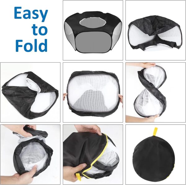 Small Animal Playpen Foldable Pet Tent Fence Cage with Zippered Cover Breathable Transparent Pop Up Pet Exercise Pen for Guinea Pig Rabbits Hamster Chinchillas Hedgehogs Kitten Puppy (Black) - Image 5