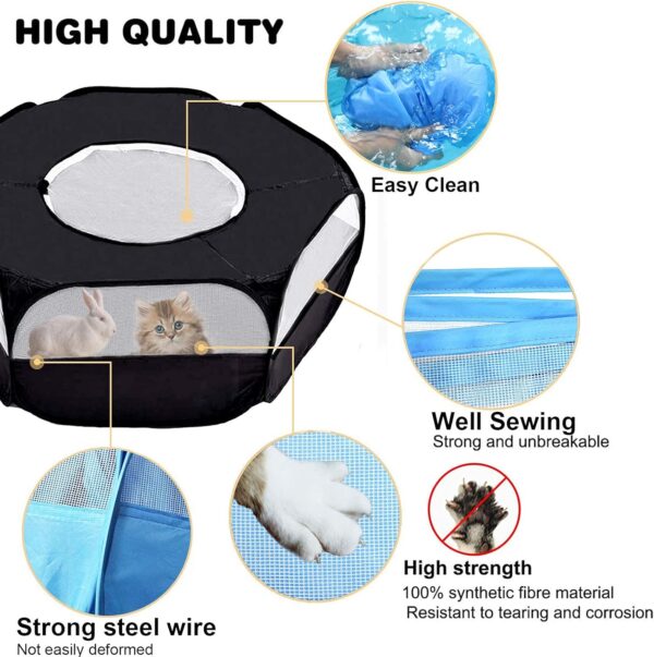 Small Animals Cage Tent, Lightweight and Foldable Pet Playpen,Outdoor/Indoor Exercise Fence for Hamsters,Guinea Pig,Rabbit,Rat,Cats(Black with Cover) - Image 2