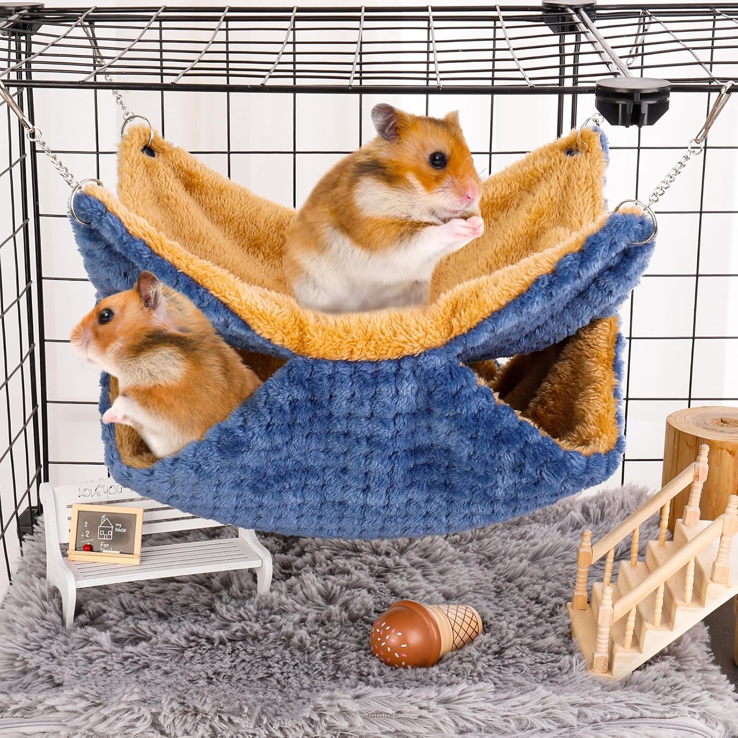 GSrenyu 2 Pack Double-Layer Small Animals Hanging Hammock, Pet Cage Hammock, Soft Fluffy Rat Hammock Toys, Warm Hanging Beds for Guinea Pig Parrot ferret Squirrel Hamster Rat Playing Sleeping Beds - Image 5