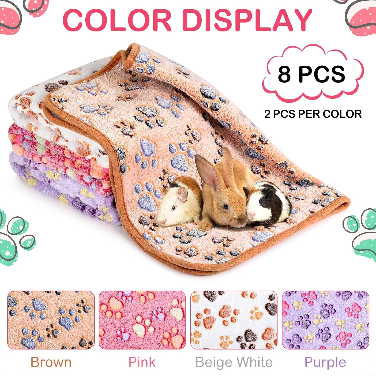 Tudomro 8 Pcs Bulk Waterproof Guinea Pig Blankets Small Animal Flannel Throw Bedding Absorbent Guinea Pig Cage Liners Reusable Pet Pee Pad Sleep Mat Pad Cover for Hamster Rabbit Ferret (14 x 28 Inch) - Image 3