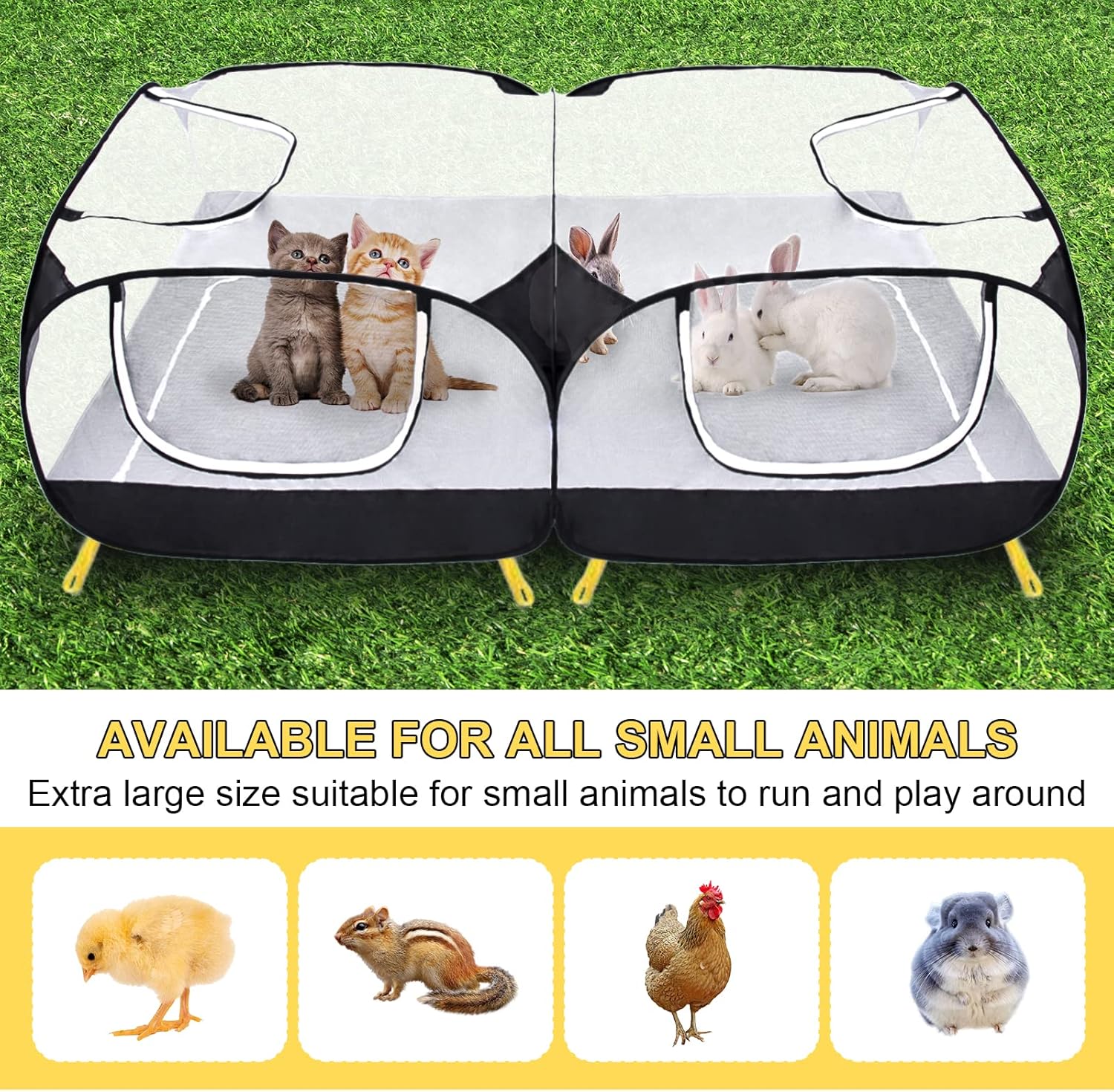 Coolty Small Animals Playpen, Pop up Large Exercise Pen Cage Yard Movable Chicken Yard Fence Playground for Puppy Kitten Rabbits Duck Hens - Image 3