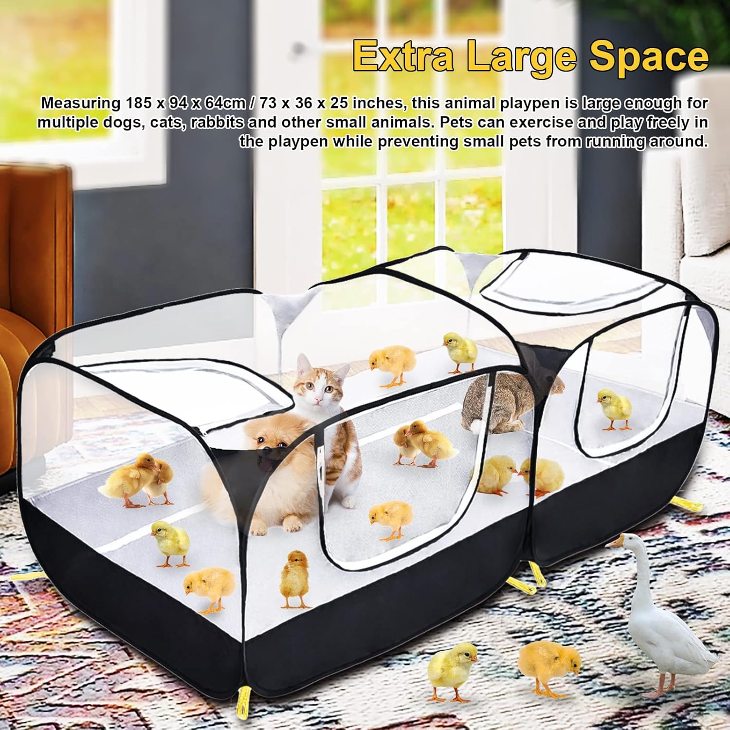 Coolty Small Animals Playpen, Pop up Large Exercise Pen Cage Yard Movable Chicken Yard Fence Playground for Puppy Kitten Rabbits Duck Hens - Image 2