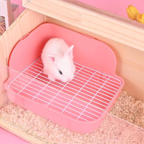 WYOK Rabbit Litter Box Toilet, Plastic Square Cage Box Potty Trainer Corner Litter Bedding Box Pet Pan for Small Animals, Rabbits, Guinea Pigs, Chinchilla, Ferret, Galesaur, 11.4 Inches (Pink) - Image 3