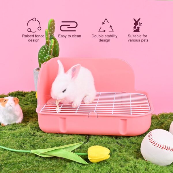 WYOK Rabbit Litter Box Toilet, Plastic Square Cage Box Potty Trainer Corner Litter Bedding Box Pet Pan for Small Animals, Rabbits, Guinea Pigs, Chinchilla, Ferret, Galesaur, 11.4 Inches (Pink) - Image 2