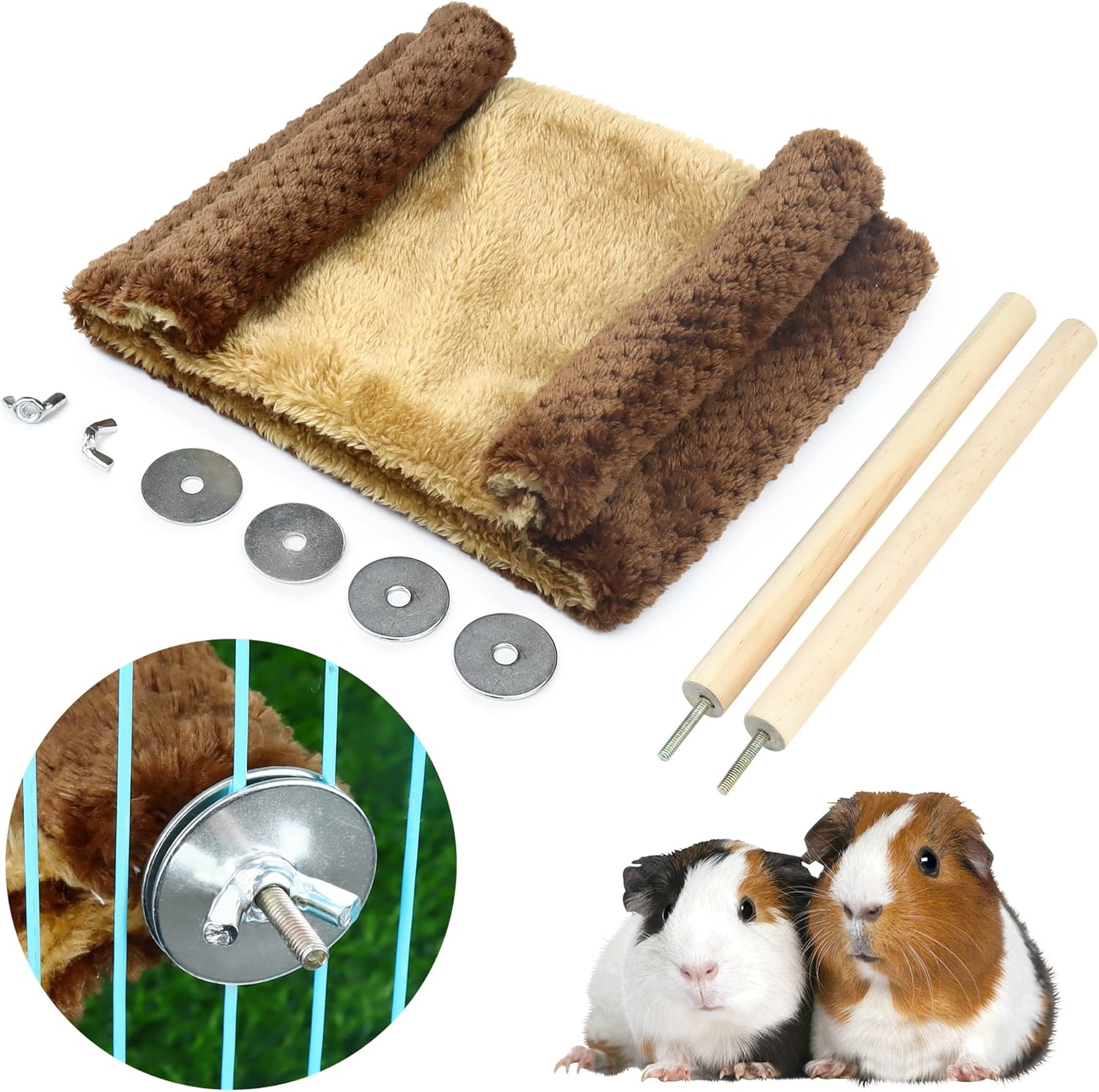 Hamster Hammock House, Guinea Pig Bed Hideout,Mouse Rat Hanging Swing Winter Warm Bed Small Pet Animal Double Layer Cage Tent Hut Nest for Mouse Rat Hamster Playing Sleeping (Brown) - Image 3