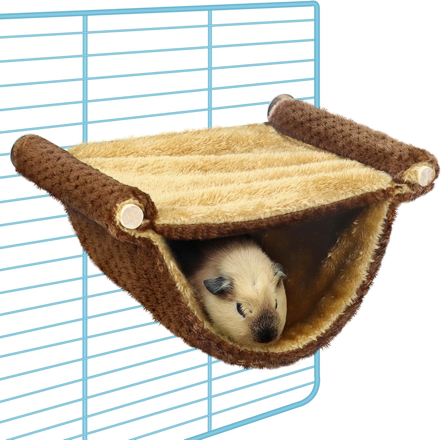 Hamster Hammock House, Guinea Pig Bed Hideout,Mouse Rat Hanging Swing Winter Warm Bed Small Pet Animal Double Layer Cage Tent Hut Nest for Mouse Rat Hamster Playing Sleeping (Brown) - Image 5