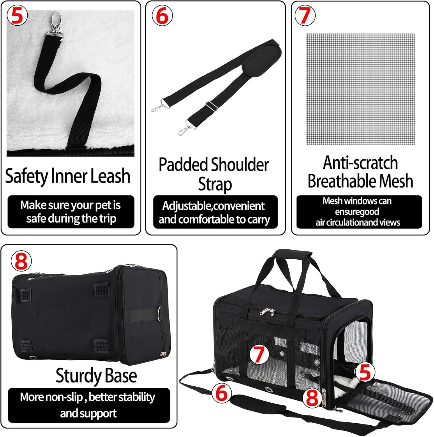 Soft Sided Foldable Cat/Dog/Pet Carrier Bag, Portable Puppy/Pets Travel Carriers For Cats/Dogs With Shoulder Strap & Removable Mat, Durable Cat Basket of 25 lbs - Black, L - Image 5