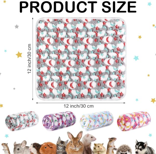 4 Pcs Waterproof Guinea Pig Blankets Washable Small Animal Fleece Bedding Absorbent Guinea Pig Cage Liners Reusable Pet Pee Pad Sleep Mat Pad Cover for Hamster Ferret (Moon Star Pattern, 12 x 12 Inch) - Image 2