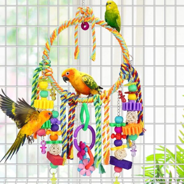 TeTupGa Bird Toy,Bird Swing Toys Hanging Cotton Rope Rings Parrot Perch with Colorful Chewing Toys for Cockatiel, Lovebirds, Finches, Parakeets, Conure and Small Birds - Image 2