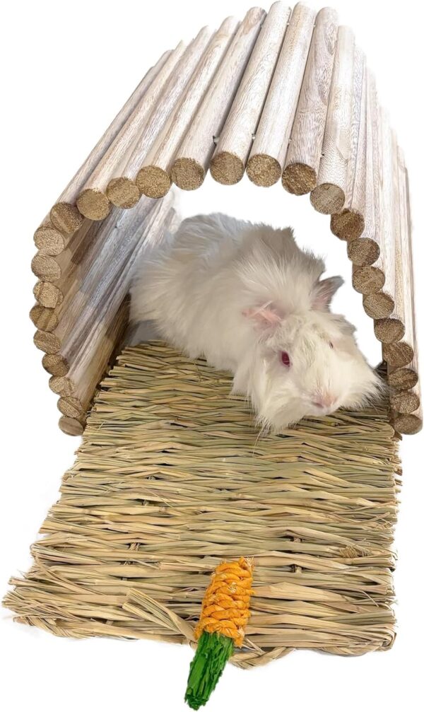 Pregom - Guinea Pig Wooden Hideout, Extra Large, ramp, Bedding, Wooden Bridge - Includes Grass mat, Rabbit Bed, Small pet Bedding, Great for Chewing, Small Animals, Chinchilla, Hamster, Rabbit - Image 6