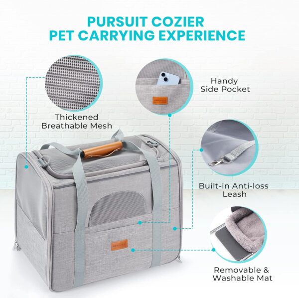 Morpilot Cat Carrier, Airline Approved Pet Carrier, Portable Dog Bag Carrier, Breathable Small Pet Carrier Travel Cage with Adjustable Shoulder Strap and Pet Bowl Light Grey - Image 3