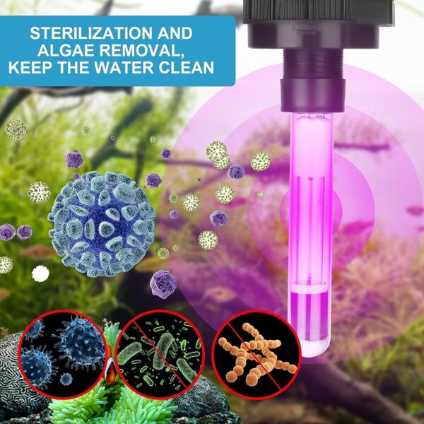 BAITAI Internal UV Fish Tank Filter,400L/H 4W Aquarium Filter Pump,Turns Green Water to Clear,5-in-1 Filter Pump for 15-80L Aquarium,Flow Rate and Direction Adjustable - Image 4