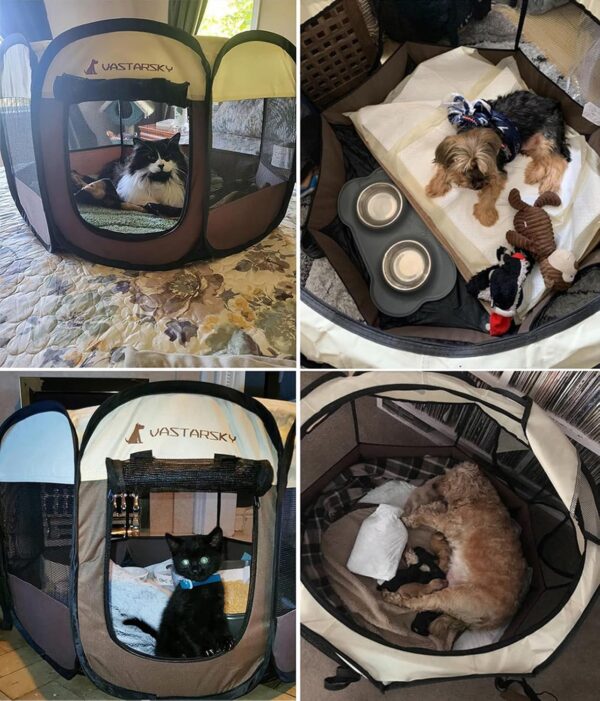 Foldable Portable Pet Playpen, Soft Pop up Pet Playpens for Puppy Dog Kitten Cat, Lightweight Fabric Playpen with Breathable Mesh, Pet Cage for Indoor and Outdoor Use (29 x 29 x 17 in, Coffee) - Image 7