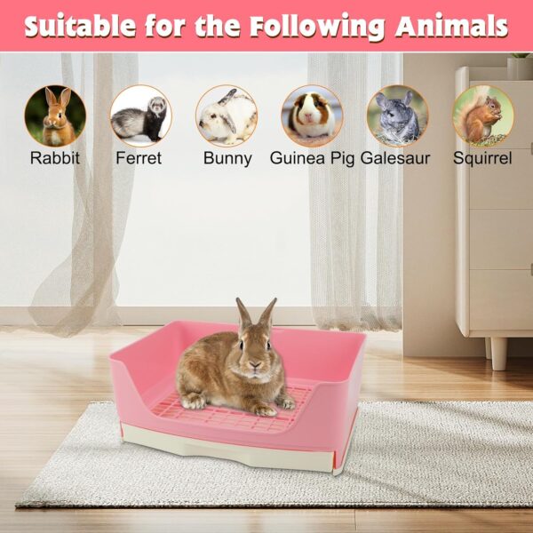 BWOGUE Large Rabbit Litter Box Toilet,Potty Trainer Corner Bedding with Drawer Larger Pet Pan for Adult Guinea Pigs, Rabbits, Hamster, Chinchilla, Ferret, Galesaur, Small Animals(Pink) - Image 6