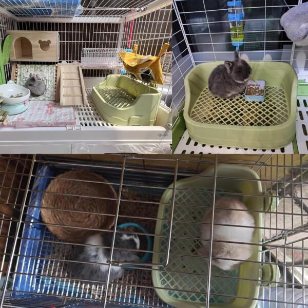 Tfwadmx Rabbit Litter Box Bunny Potty Training Litter Box Guinea Pig Corner Litter Bedding Box Small Animal Litter Pan Toilet for Ferret,Chinchilla,Galesaur(Green) - Image 2