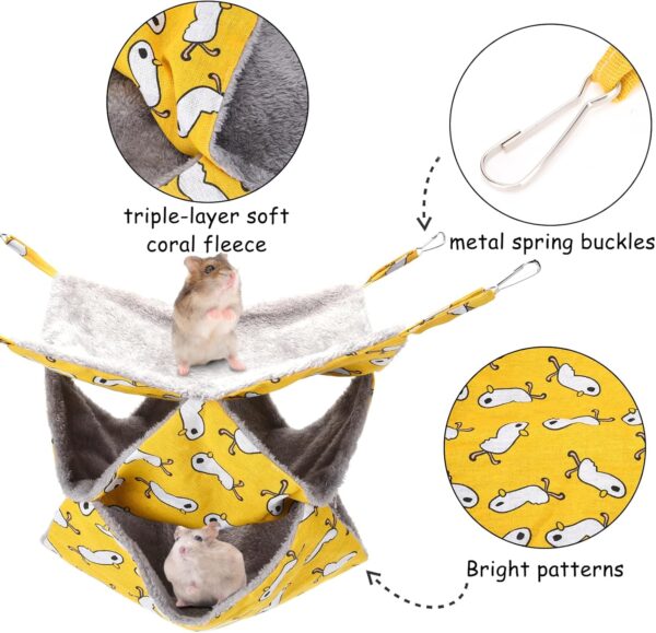 Vyuwast 2 Pack Hamster Hammock, Three-Tier Hanging Bed for Small Animals Guinea Pig Cage Accessories Bedding Warm Hammock for Parrot Ferret Squirrel Hamster Rat Playing Sleeping(Blue&Yellow) - Image 2