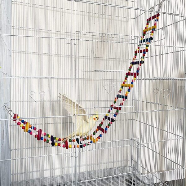 Large Bird Parrot Toys Ladders Swing Chewing Toys Hanging Pet Bird Cage Accessories Hammock Swing Toy for Small Parakeets Cockatiels, 18 Ladders, 48 inch - Image 3