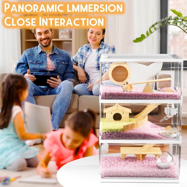 7 in 1 Transparent Hamster Cage,3-Layer Large Hampster Cage with Accessories & Toys, Small Animal Cages Habitat,for Hanster 3.5 Inches for Dwarf Hamsters,Syrian Hamster,Mice,Gerbils(15"*11"*25.1") - Image 7