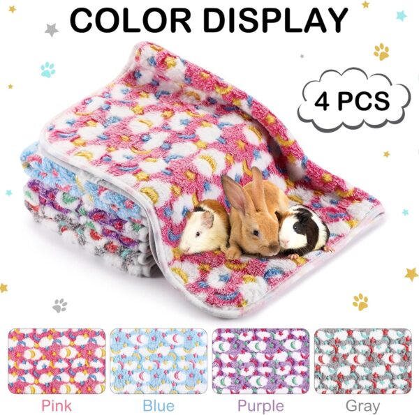 4 Pcs Waterproof Guinea Pig Blankets Washable Small Animal Fleece Bedding Absorbent Guinea Pig Cage Liners Reusable Pet Pee Pad Sleep Mat Pad Cover for Hamster Ferret (Moon Star Pattern, 12 x 12 Inch) - Image 6
