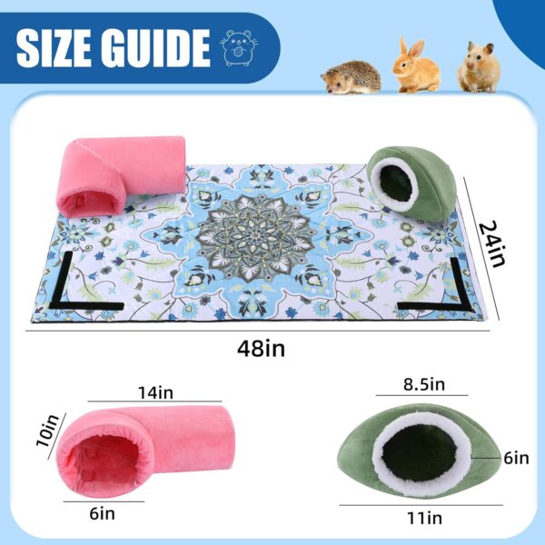 Guinea Pig Cage Liner, Reusable Pet Bed Mat with Removable Guinea Pig House & Tunnel for Cage, Guinea Pig Bedding Guinea Pig Mat with Waterproof Bottom for Small Animals 48" x 24"(Mandala Pattern) - Image 2
