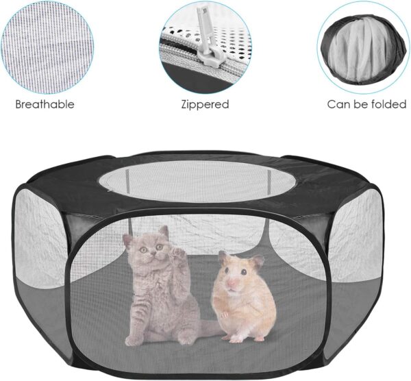 Small Animals Playpen Tent Cage, Pet Tent Pop Up Pet Playpen with Top Cover, Portable Dog Cat Play Pen for Guinea Pig, Puppy, Kitten, Rabbits, Hamster, Chinchilla, Hedgehogs (Black) - Image 4