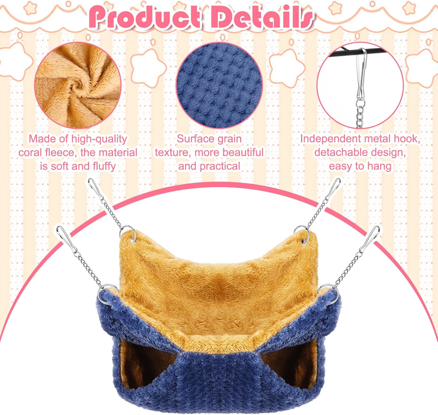 GSrenyu 2 Pack Double-Layer Small Animals Hanging Hammock, Pet Cage Hammock, Soft Fluffy Rat Hammock Toys, Warm Hanging Beds for Guinea Pig Parrot ferret Squirrel Hamster Rat Playing Sleeping Beds - Image 4