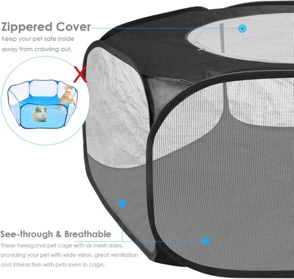 Small Animals Playpen Tent Cage, Pet Tent Pop Up Pet Playpen with Top Cover, Portable Dog Cat Play Pen for Guinea Pig, Puppy, Kitten, Rabbits, Hamster, Chinchilla, Hedgehogs (Black) - Image 3