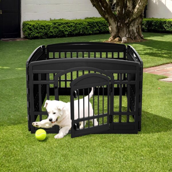 Iris Ohyama Dog Pen with Lockable Door, H60cm, 4 Panels, Grey, Dog Cage, Plastic, Puppy Enclosure, For Rabbit Runs, Indoors, Outdoors, Playpen for Dogs, Cats, Rodents, Pets, Dog Fence, CI-604E WD - Image 2