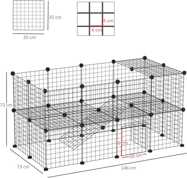 PawHut DIY Pet Playpen Metal Wire Fence Indoor Outdoor Rabbit Small Animals Cage 36 Panel Enclosure Black - Image 5