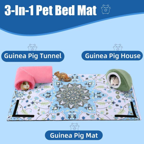 Guinea Pig Cage Liner, Reusable Pet Bed Mat with Removable Guinea Pig House & Tunnel for Cage, Guinea Pig Bedding Guinea Pig Mat with Waterproof Bottom for Small Animals 48" x 24"(Mandala Pattern) - Image 3