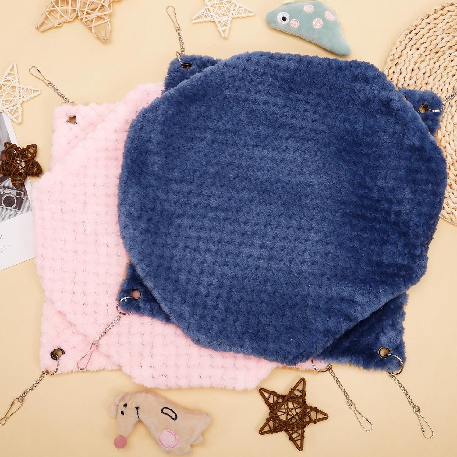 GSrenyu 2 Pack Double-Layer Small Animals Hanging Hammock, Pet Cage Hammock, Soft Fluffy Rat Hammock Toys, Warm Hanging Beds for Guinea Pig Parrot ferret Squirrel Hamster Rat Playing Sleeping Beds - Image 8