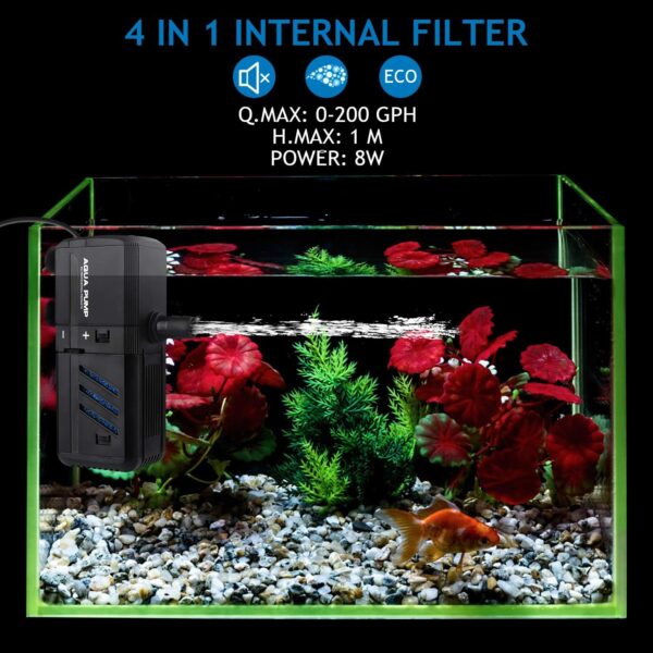 NO.17 Submersible Aquarium Internal Filter 6W, Adjustable Fish Tank Filter with 500L/H Water Pump for 50-150L Fish Tank - Image 2