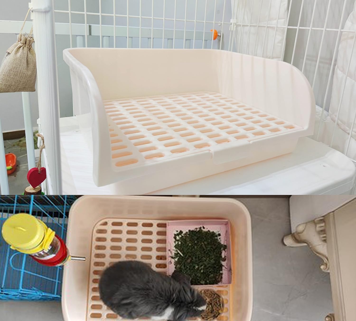 Hamiledyi Large Rabbit Litter Box Corner Bedding Box Chinchilla Toilet Trainer Square Potty Pet Pan for Adult Guinea Pig, Galesaur.Ferret and Other Animals (White) - Image 5