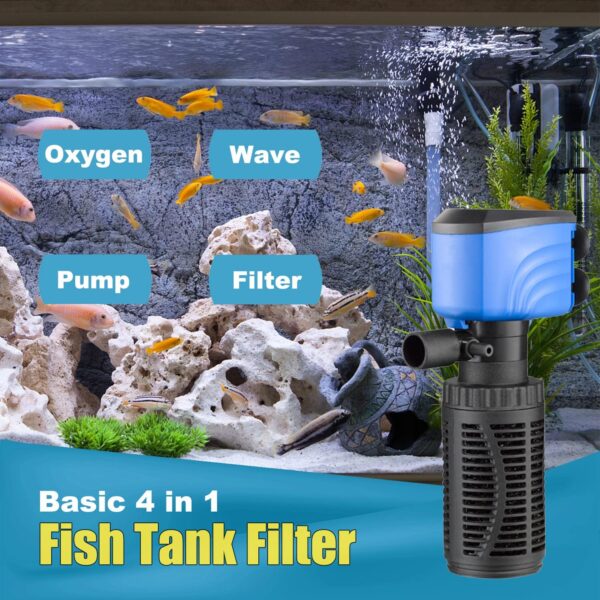 Craftsboys Fish Tank Filter, Silent Internal Aquarium Filter, Clean Water, Air Pump, Make Waves (4W-450L/H, Black) - Image 2