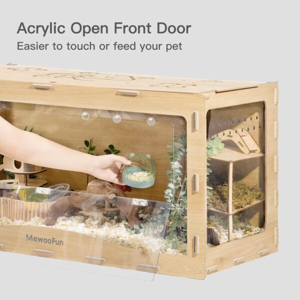MEWOOFUN Wooden Hamster Cage Large for Syrians Hamster, Dwarf Hamster, Guinea Pig and Chinchilla - 100x50x50cm Hamster Cages Transparent Small Animals Cage (With Front Door) - Image 3
