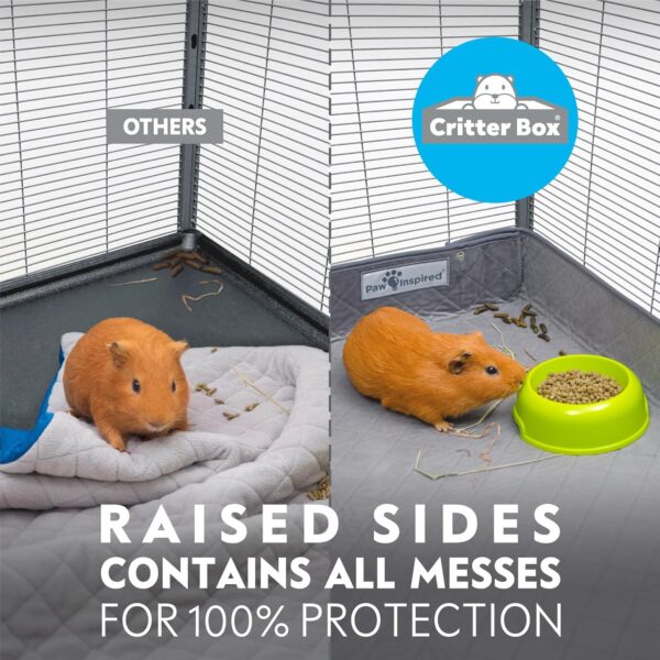 Paw Inspired Critter Box Washable Cage Liner, Reversible Fleece Bedding with Raised Sides for Ferrets, Guinea Pigs, Rats, Chinchillas & Other Small Animals (Critter Nation/Ferret Nation, Gray/Green) - Image 2