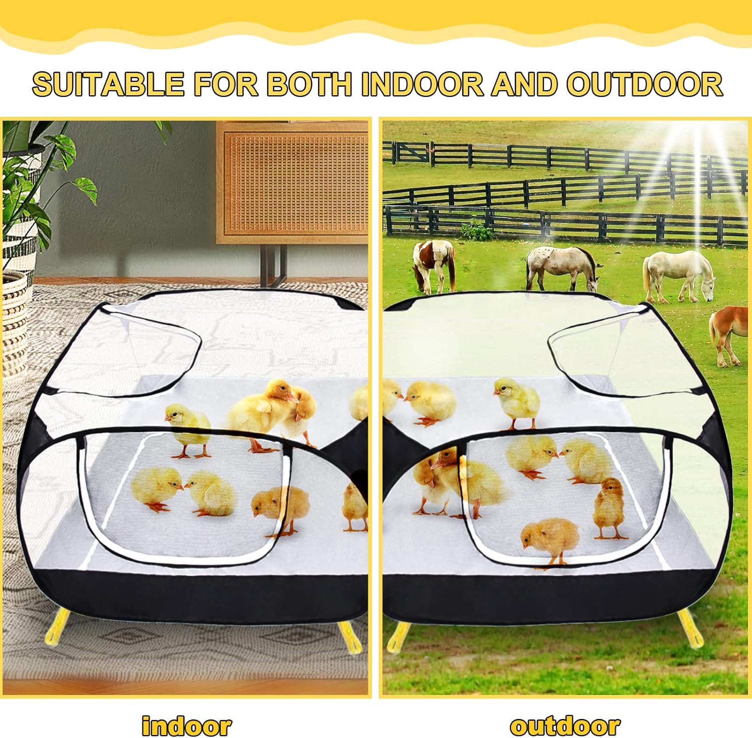 Coolty Small Animals Playpen, Pop up Large Exercise Pen Cage Yard Movable Chicken Yard Fence Playground for Puppy Kitten Rabbits Duck Hens - Image 4