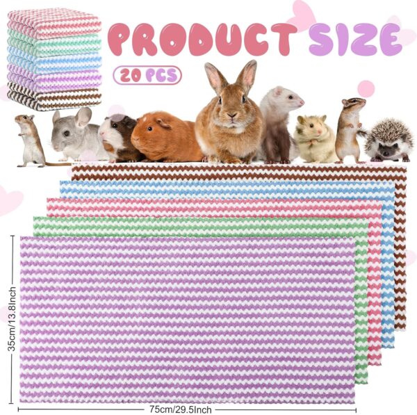 20 Pcs Guinea Pigs Blankets Hamster Fleece Cage Liners Soft Guinea Pig Accessories Small Animal Pet Blanket Sleep Bedding Mats Pet Supplies Bath Towels for Puppy Cat Rabbit (Multicolor, 14 x 30 Inch) - Image 2
