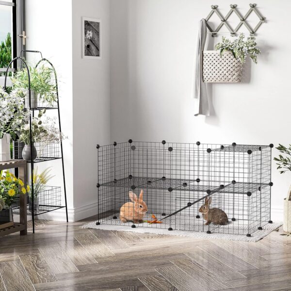 PawHut DIY Pet Playpen Metal Wire Fence Indoor Outdoor Rabbit Small Animals Cage 36 Panel Enclosure Black - Image 2