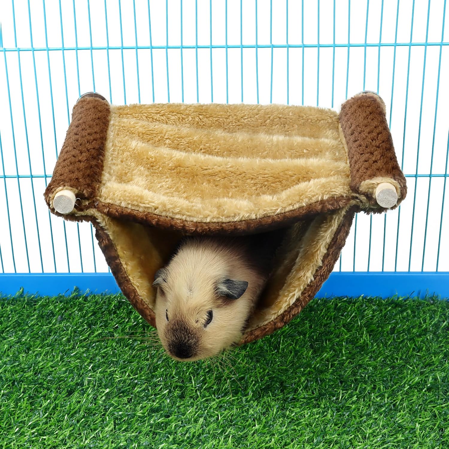 Hamster Hammock House, Guinea Pig Bed Hideout,Mouse Rat Hanging Swing Winter Warm Bed Small Pet Animal Double Layer Cage Tent Hut Nest for Mouse Rat Hamster Playing Sleeping (Brown) - Image 7