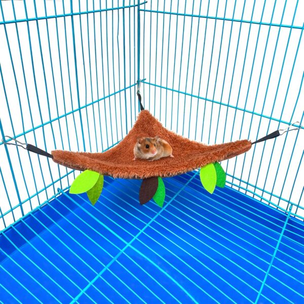 5PCS Hamster Hammock Rat Hanging Bed House Guinea Pig Nest Cage Toy Accessories Forest Pattern Cage Toys Accessories Leaf Hanging Tunnel and Swing for Small Animal Glider Squirrel Playing Sleeping - Image 5
