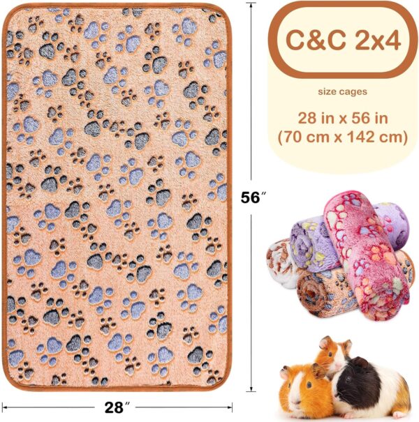 4 Pcs Waterproof Guinea Pig Blankets Washable Small Animal Fleece Bedding Absorbent Guinea Pig Cage Liners Reusable Pet Pee Pad Sleep Mat Pad Cover for Hamster Ferret (Paw Print, 28 x 56 Inch) - Image 2