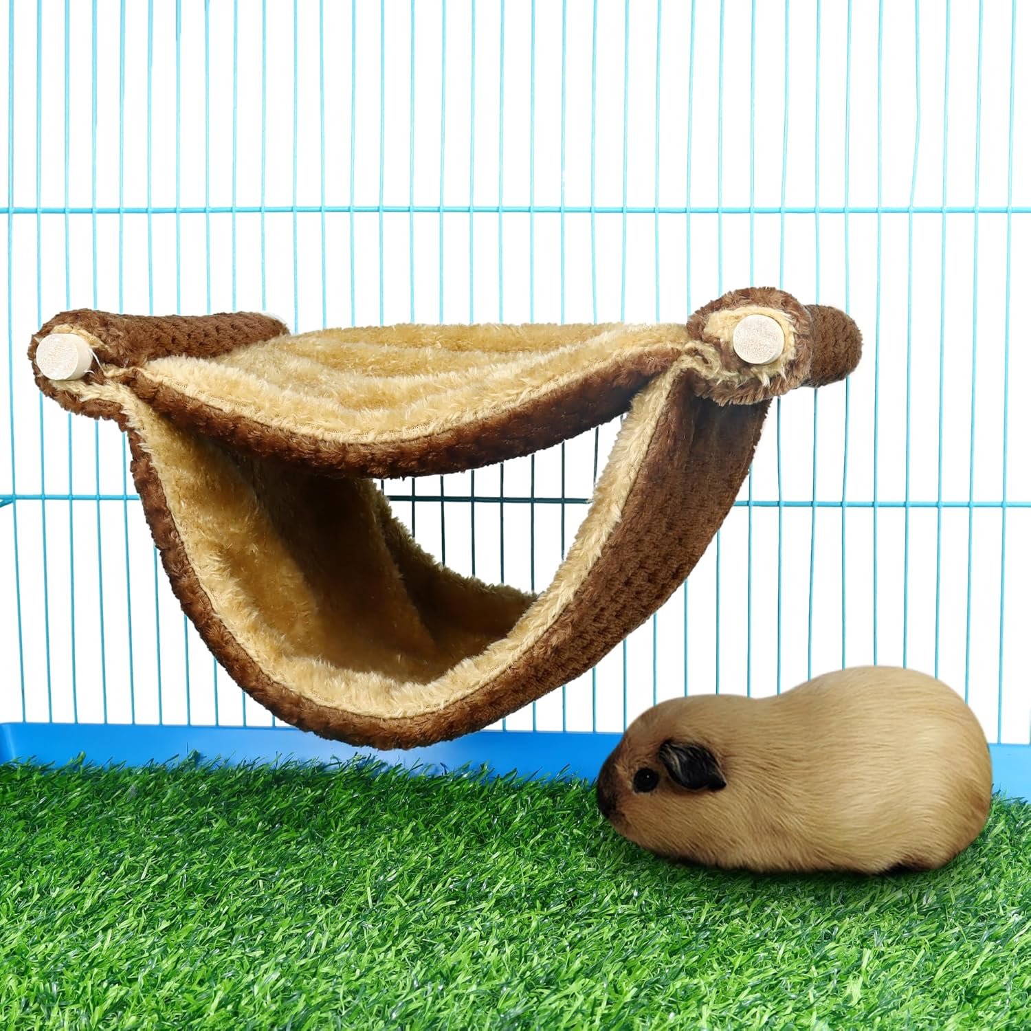 Hamster Hammock House, Guinea Pig Bed Hideout,Mouse Rat Hanging Swing Winter Warm Bed Small Pet Animal Double Layer Cage Tent Hut Nest for Mouse Rat Hamster Playing Sleeping (Brown) - Image 6