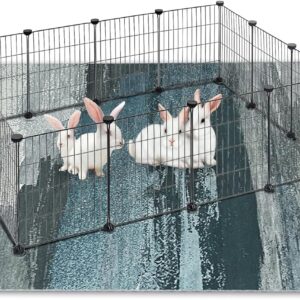 Fhiny Bunny Cage Liner, 90" x 62" Washable Reusable Bunny Bedding Rabbit Floor Mats Pets Dog Whelping Pads with Anti Slip Bottom Pet Cage Liner for Punnies Chinchillas Cats Ferrets (Seaside Style-1)